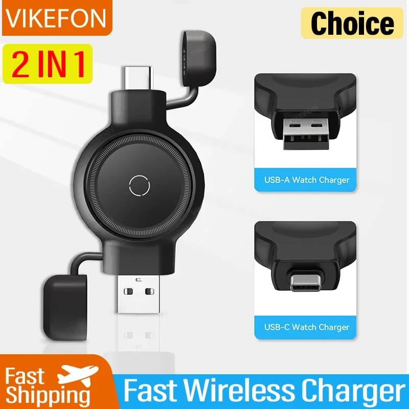 VIKEFON 2 In 1 Magnetic Watch Wireless Charger for Apple Watch IWatch 9 8 7 6 5 4 Portable USB Type C Fast Charging Dock Station