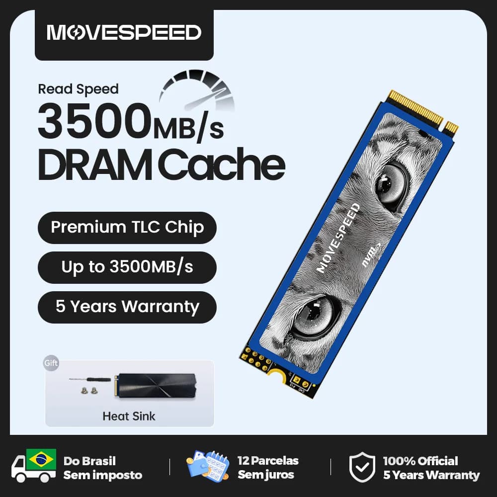 MOVESPEED 3500MB/s SSD NVMe M.2 2280 with DRAM Cache 512GB Internal Solid State Drive M2 PCIe 3.0x4 2280 SSD for PC Laptop