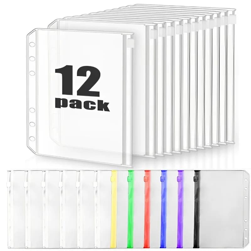 12/6/2PCS Loose Binder A6 6 Holes Transparent Zipper Folders Loose Leaf Bags Waterproof PVC Envelopes Pouch Document Filing Bag