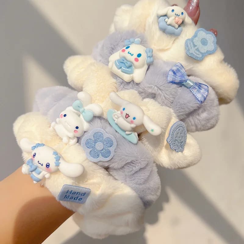 5Pcs Sanrio Girls Hair Bands Cute Cartoon Cinnamoroll Hair Rope Elastic Headband Hair Accessories Ponytail Holder Holiday Gift