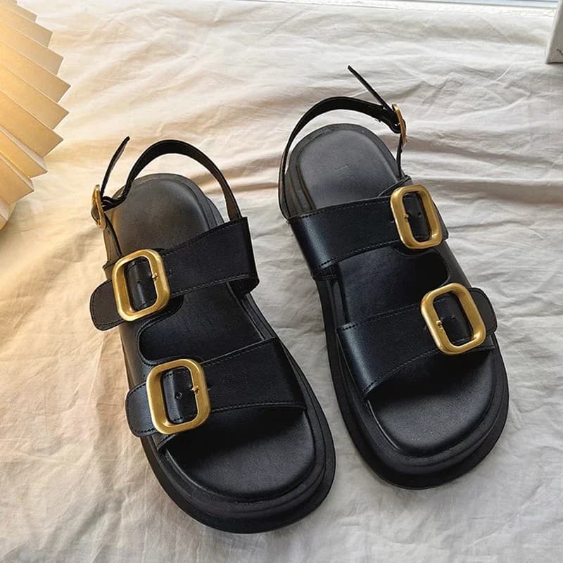 Gladiator Platform Women's Sandals 2023 Summer Women Flat Sandals Fashion Casual Metal Buckle Soft Bottom Ladies Sandals