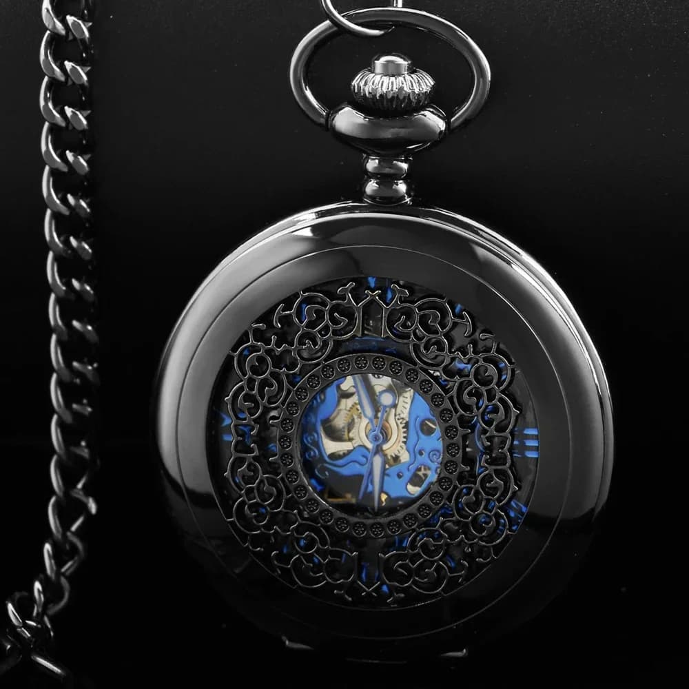 Black Retro Mechanical Pocket Watch Men Women FOB Hand Wind Double Hunter Roman Numerals Pocket Watches PJX1742