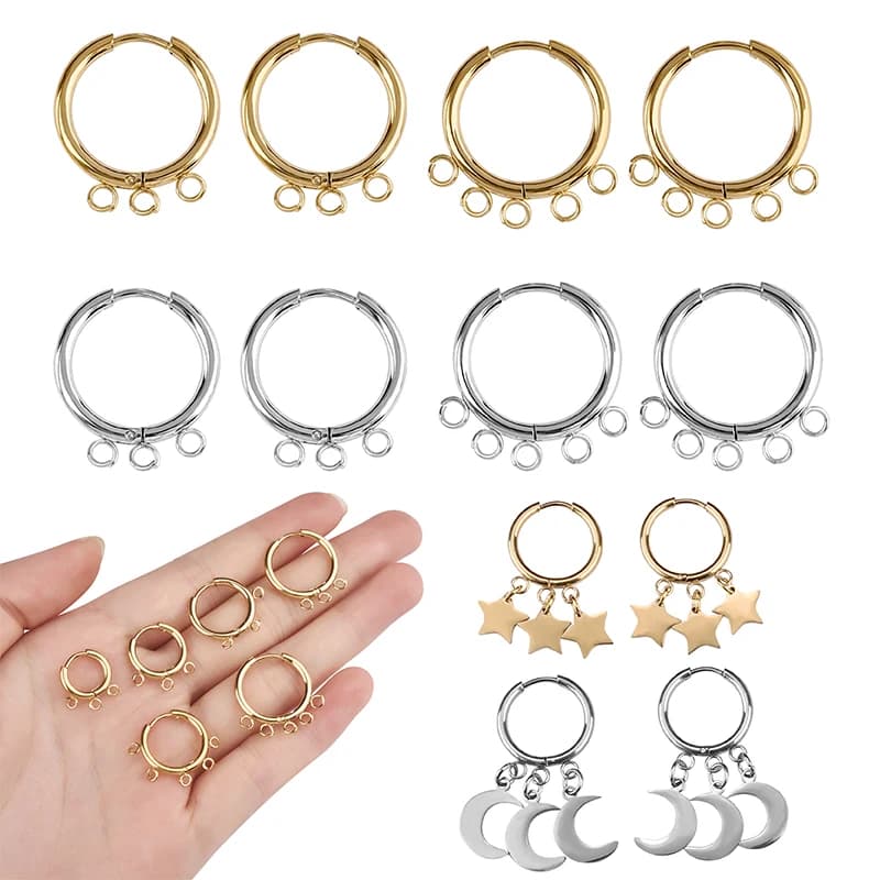 10pcs/Lot Stainless Steel Earrings Clasp Hook With Loop Round Ear Post For DIY Jewelry Earrings Making Supply Accessory Findings