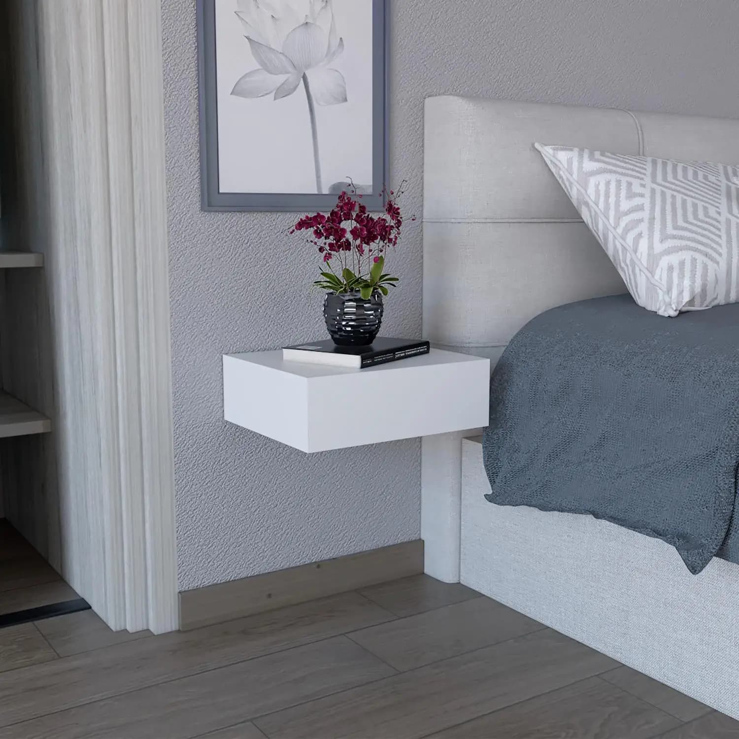 Milano Floating Nightstand, Wall-Mounted with Drawer White