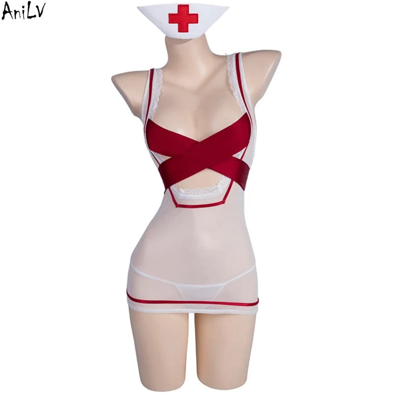AniLV Sweet Nurse Sexy Lingerie Uniform Women Pajamas Outfit Erotic Costumes