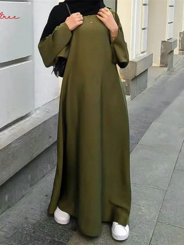 Fashion Sliky Djellaba Muslim Dress Dubai Full Length Flare Sleeved Soft Abaya Dubai Turkey Muslim Islam Robe WY921