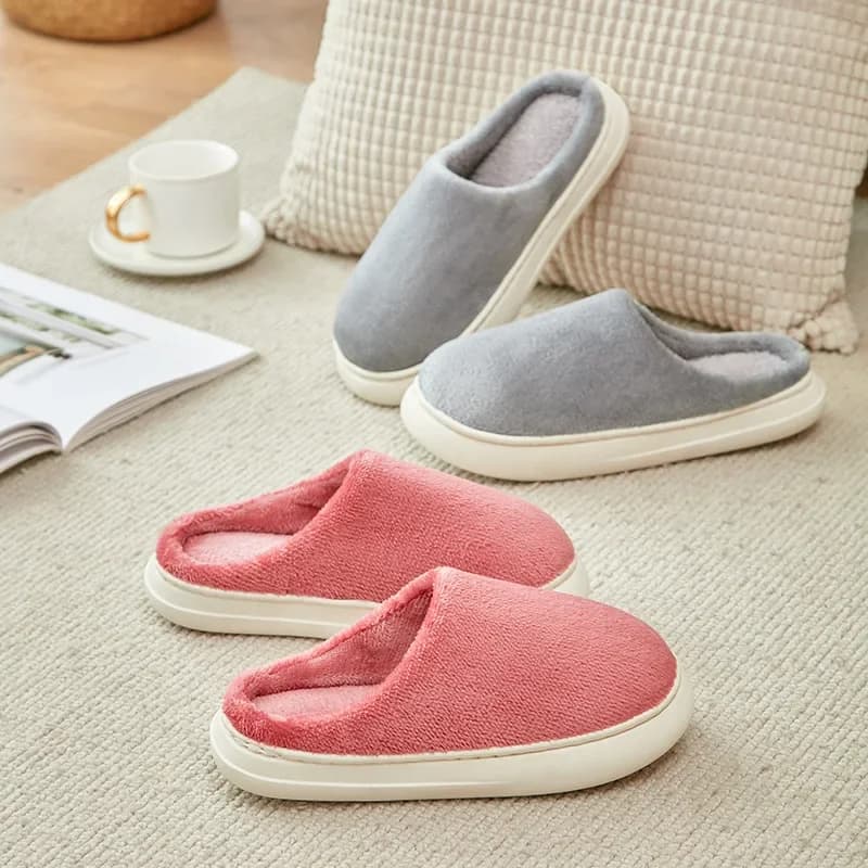 New Solid Color Men Home Slippers Women Fluffy Slides Casual Winter Warm Plush Indoor Flats Couples Bedroom Concise Furry Shoes