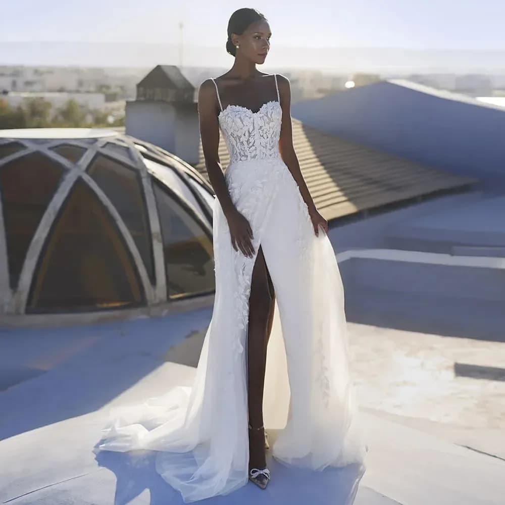 Sexy high slit sweetheart A-line wedding dress Italian beaded wedding dress decal beach garden bridal dress new custom 2024