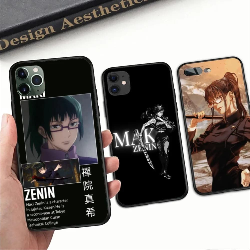 JJK Maki Zenin Mobile Cell Phone Case for iPhone 15 14 13 12 11 XS X 8 7 6 Plus Mini Pro Max SE 2022 Black Phone Cover Funda