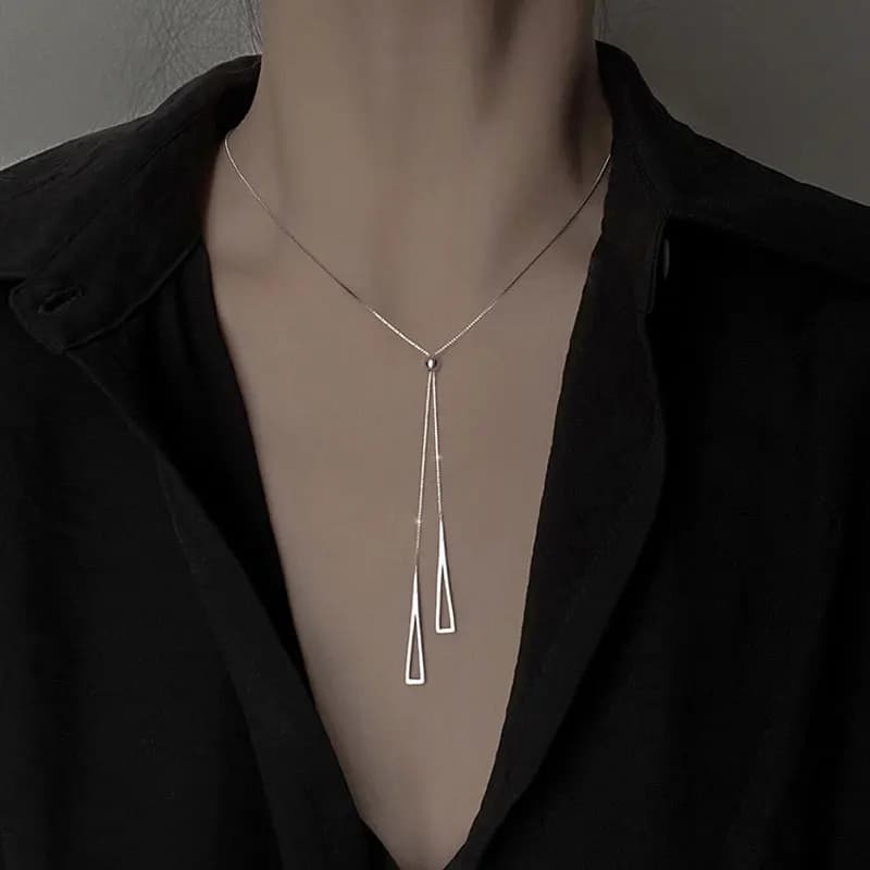 Tassel Necklace for Women Golden Silver Color Triangle Pendant Sweater Long Necklace Gift for Friend Fashion Neck Jewelry