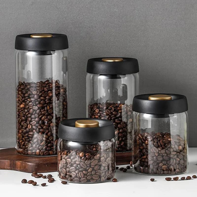 Coffee Bean Storage Kitchen Mini Glass Bottles Manual Vacuum Pumping Moisture-proof Transparent Vacuum Seal Container Jars Home