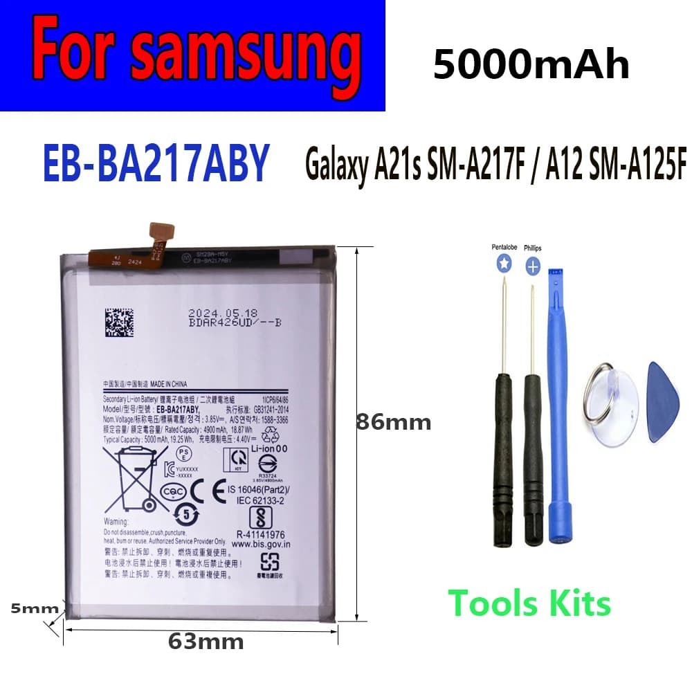 EB-BA217ABY Battery For Samsung New 5000mAh  Phone Battery For Samsung Galaxy A21s SM-A217F / A12 SM-A125F+tools