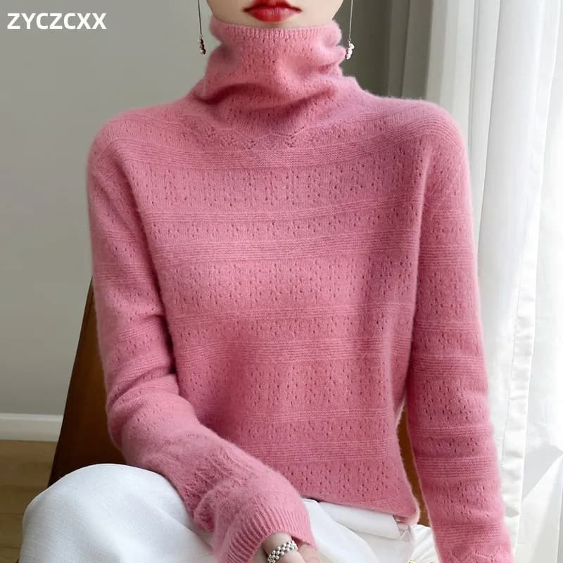 100% Merino Wool Women's Pile Neck Sweater Jumper 2023 Autumn/Winter New Fashion Women's Sweater Warm Turtleneck Sweater Top