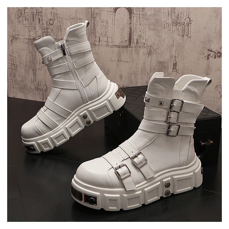 men's luxury fashion punk gothic platform boots brand designer shoes cowboy original leather boot handsome high motorcycle botas