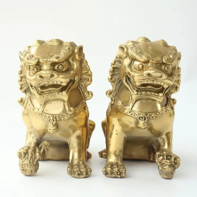 Collection Antique Crafts Antique Miscellaneous Brass Exquisite Lion Ornaments  Home Office Feng Shui Decoration