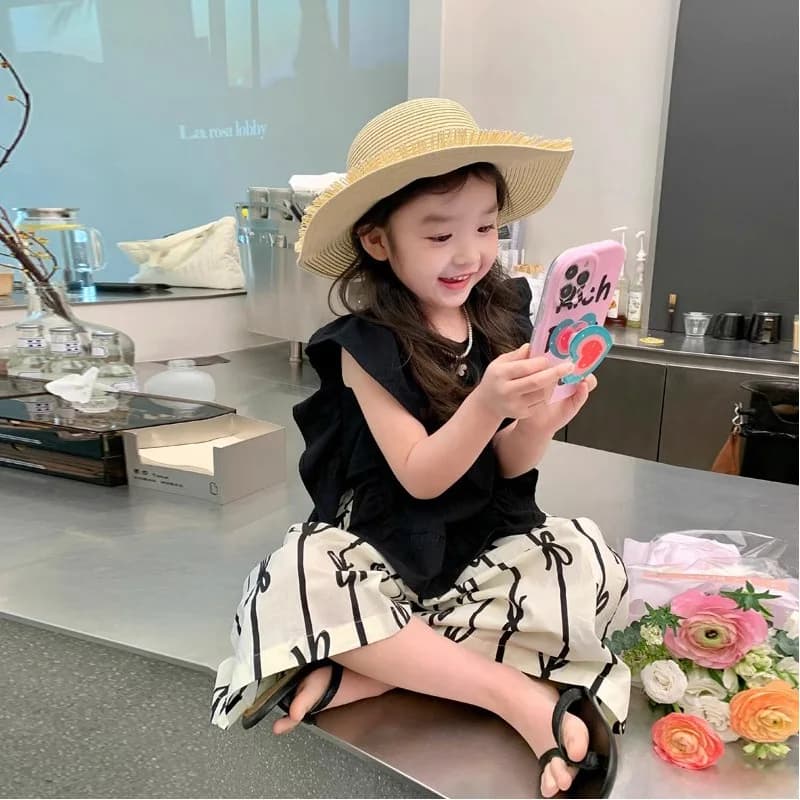 Baby Girl Clothes Suit Girls Wide-leg Pants Set Summer Dress 2024 New Foreign Style Korean Style Summer Sweet Two-piece Set