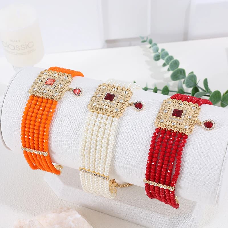 Moroccan Women Necklace Square Style Gold Plated Rhinestone Beadchain Arabic Wedding Head Chain Ladies Party Valentines Gifts