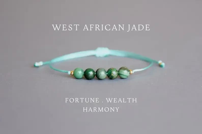 West African Jade Crystal Healing Bracelet Natural Stone Power Adversity Meditation