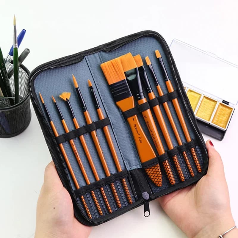 Giorgione 11pcs Nylon Hair Brushes Cloth Bag Style for Watercolor Oil Painting Soft Flexible Hand Painted Supplies Tools G-F100