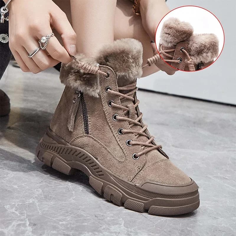 2024 Winter Shoes Women Snow Boots Thick Sole Warm Plush Cold Winter Shoes Genuine Leather Suede Women Ankle Boots