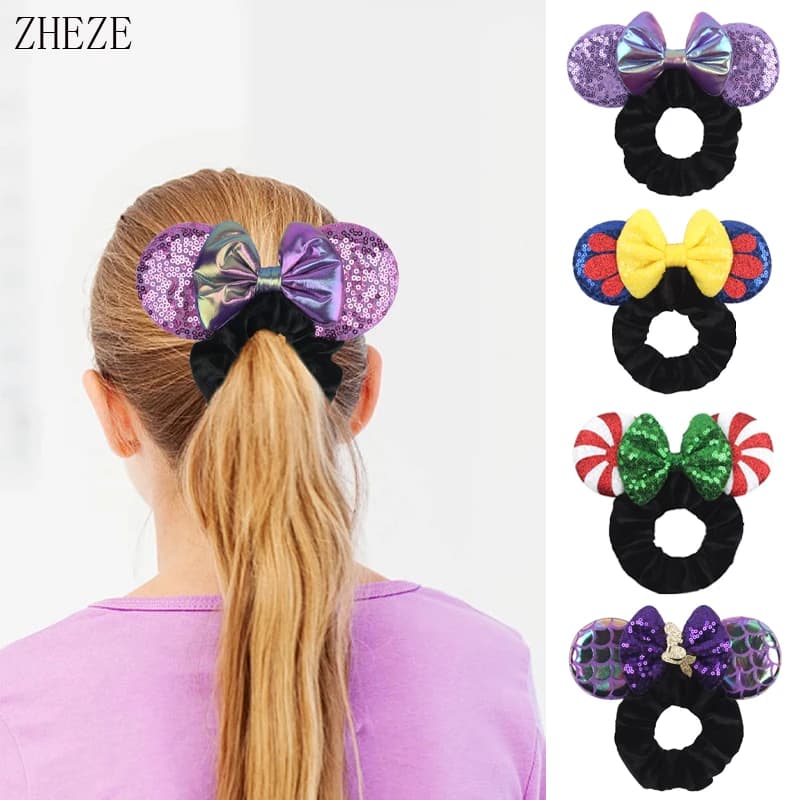 Classic Mermaid 2.8"Mouse Ears Hair Scrunchies Girls Rope Ponytail Elastic Velvet Hairband Autumn Winter DIY Hair Accessories