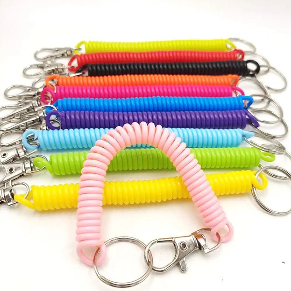 18cm Spiral Stretch Keychain Elastic Spring Rope Key Ring Metal Carabiner For Outdoor Anti-lost Phone Spring Key Cord Clasp Hook