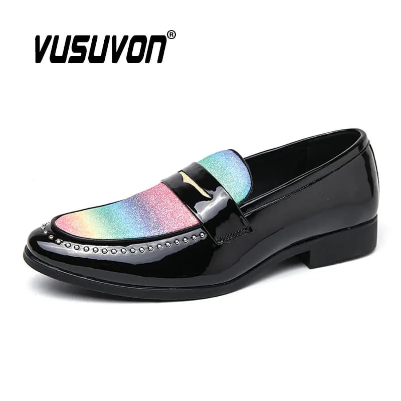 Men Penny Loafers Bling Bling Fashion Casual Dress Shoes Classic Dress Slip-On Black Causal Footwear Big Size 38-47 Flats