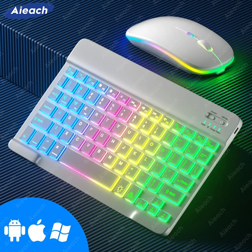 Keyboard For Tablet Android iOS Windows Wireless Mouse Keyboard Bluetooth-compatible Rainbow Backlit Keyboard For iPad Phone