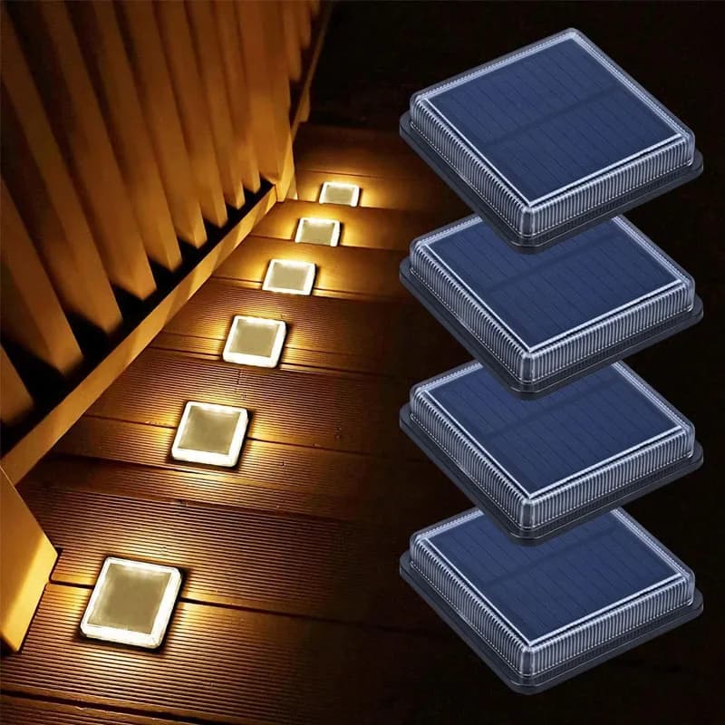 4-Pack Solar Deck Lights IP68 Waterproof 12Leds Solar Powered Light For Stairs Backyard Patio Garden Decoration