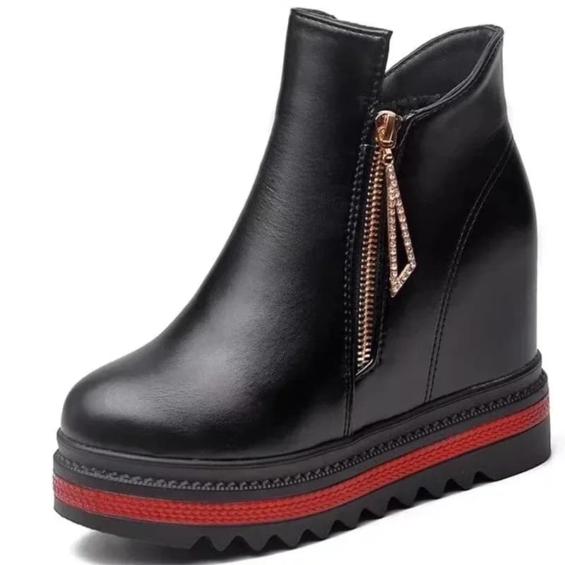 Women's Ankle Boots 2024 Winter Leather Short Plush Warm Boots for Woman Platform Shoes Ladies Hidden Heel Ankle Boot Shoes 42