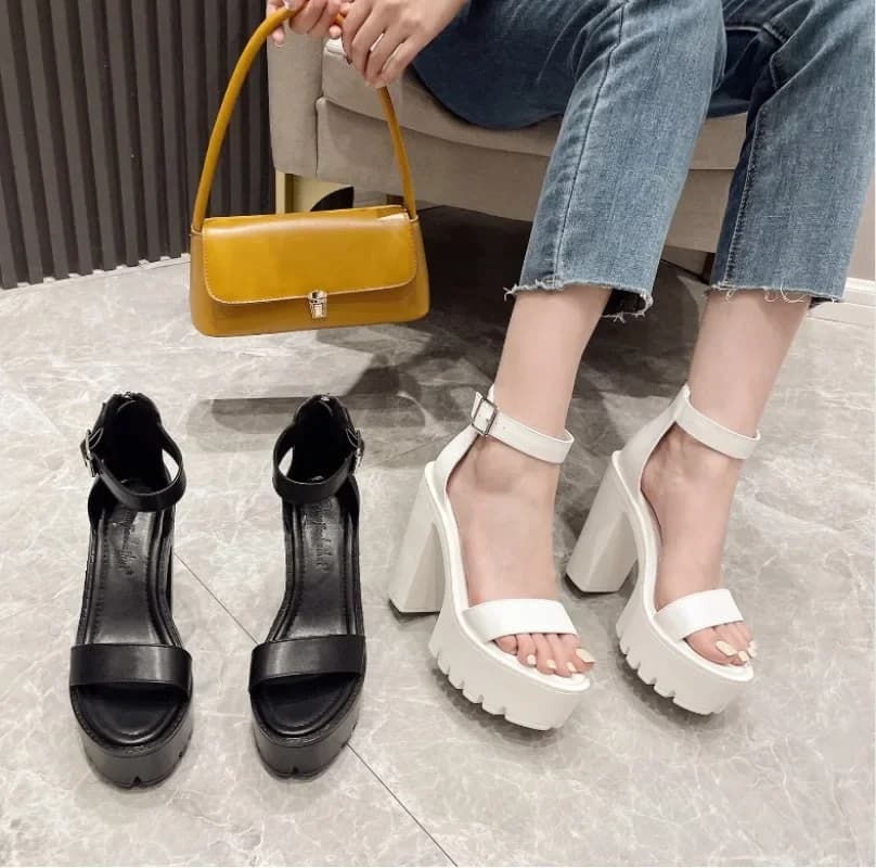 Quality Women Sandals Platform Pumps PU 13CM Square Heel Summer Buckle Strap Flat Buckle High Heel Shoes Women’s Women Shoes