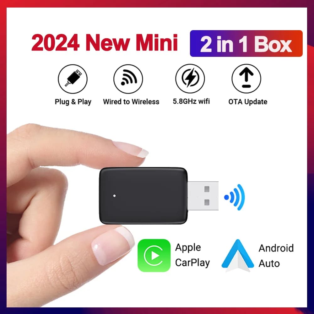 NEW Wireless Mini Box 2in1 CarPlay Android Auto Smart Mini Box Plug And Play Dongle BT WiFi Fast Connect Compatible with 99% Car