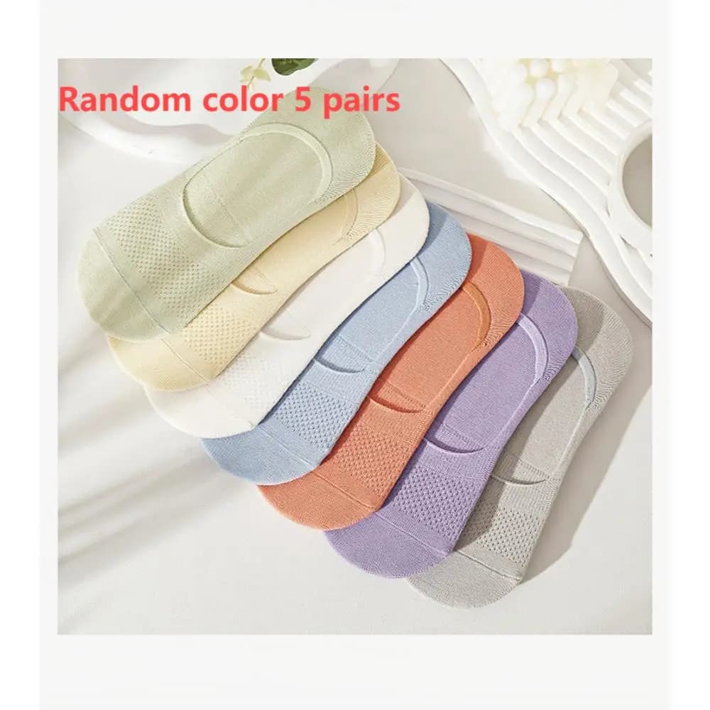 5Pairs Women's summer thin mesh boat socks, shallow mouth sweat breathable anti-odor short socks