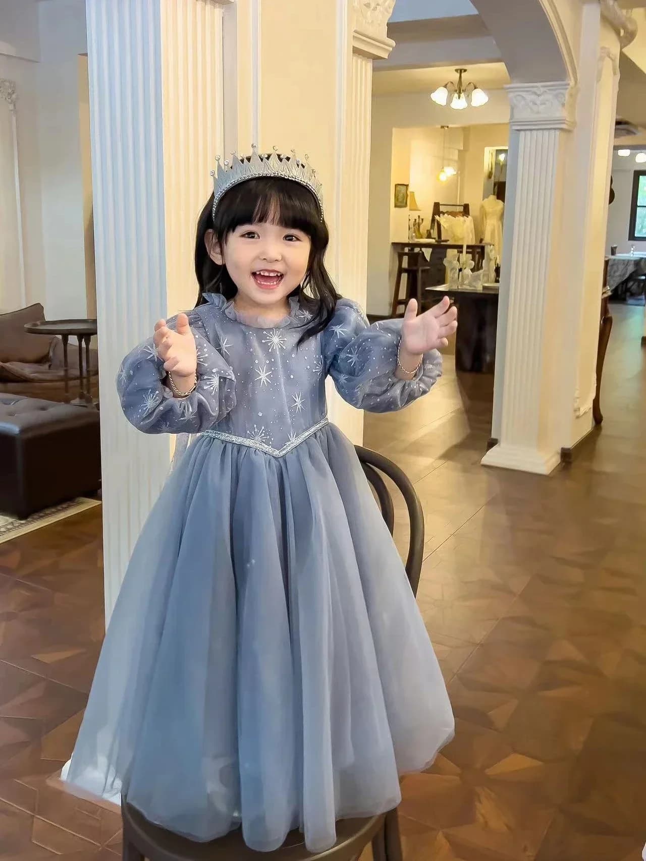 Little Girl Birthday Dress Long Sleeved Gauze Autumn Winter Elegant Princess Gala Dresses for Girls 3-10 Years Old