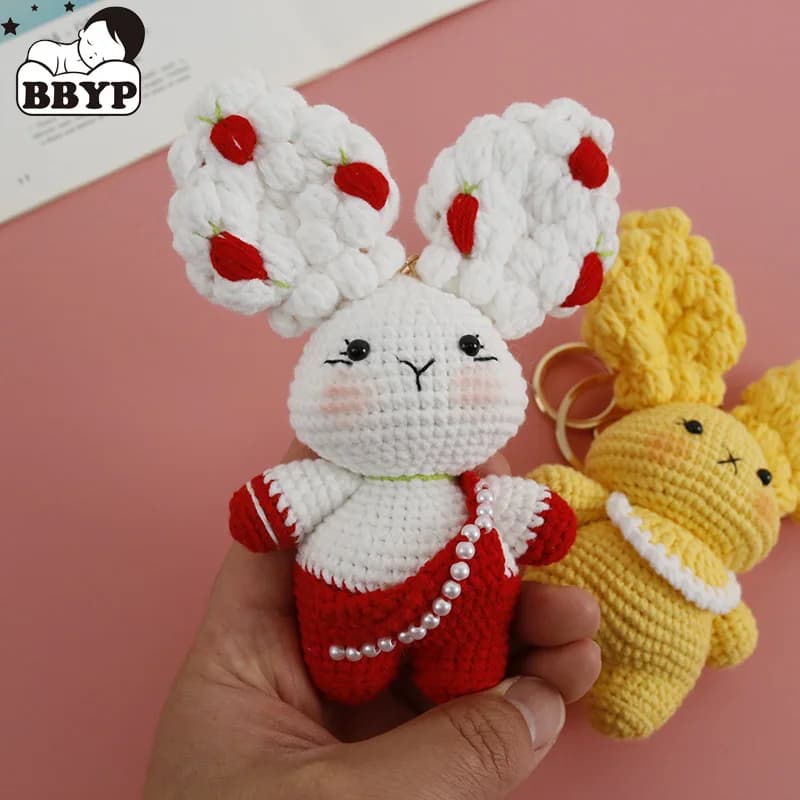 Handmade Crochet Baby Bunny Doll Amigurumi Keychain Rabbit Forest Animal KeyChain Product Crochet Supply Birthday Gifts