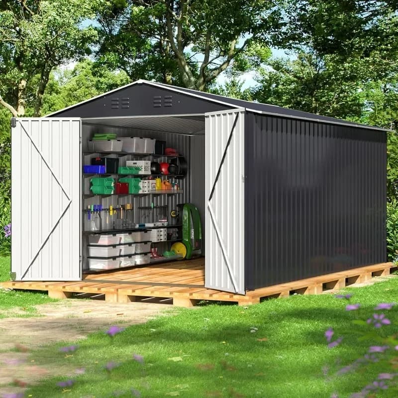 HOME.8 x 12 FT Outdoor Storage Shed,  Garden Shed with Updated Frame Structure, Tool Sheds for Backyard Garden Patio Lawn Black