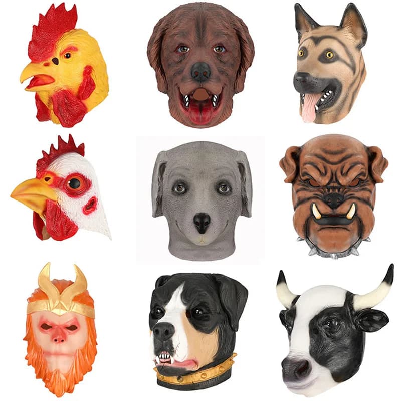 Zodiac Animal Chicken Horse Dog Pig Tiger Head Rabbit Mask Latex Costume Halloween Mask Props