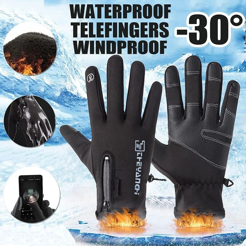 1 Pairs Winter Gloves Mens Touchscreen Non-Slip Unisex Waterproof Windproof Warm Cycling Cold Gloves Fashion Zipper Sports Glove