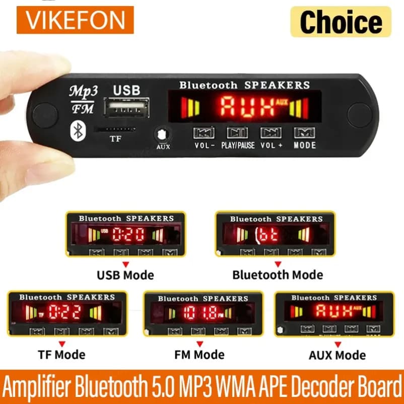 VIKEFON Amplifier Bluetooth 5.0 MP3 WMA APE Decoder Board DC 12V Handsfree Car Audio USB TF FM Radio Mp3 Music Player Speaker