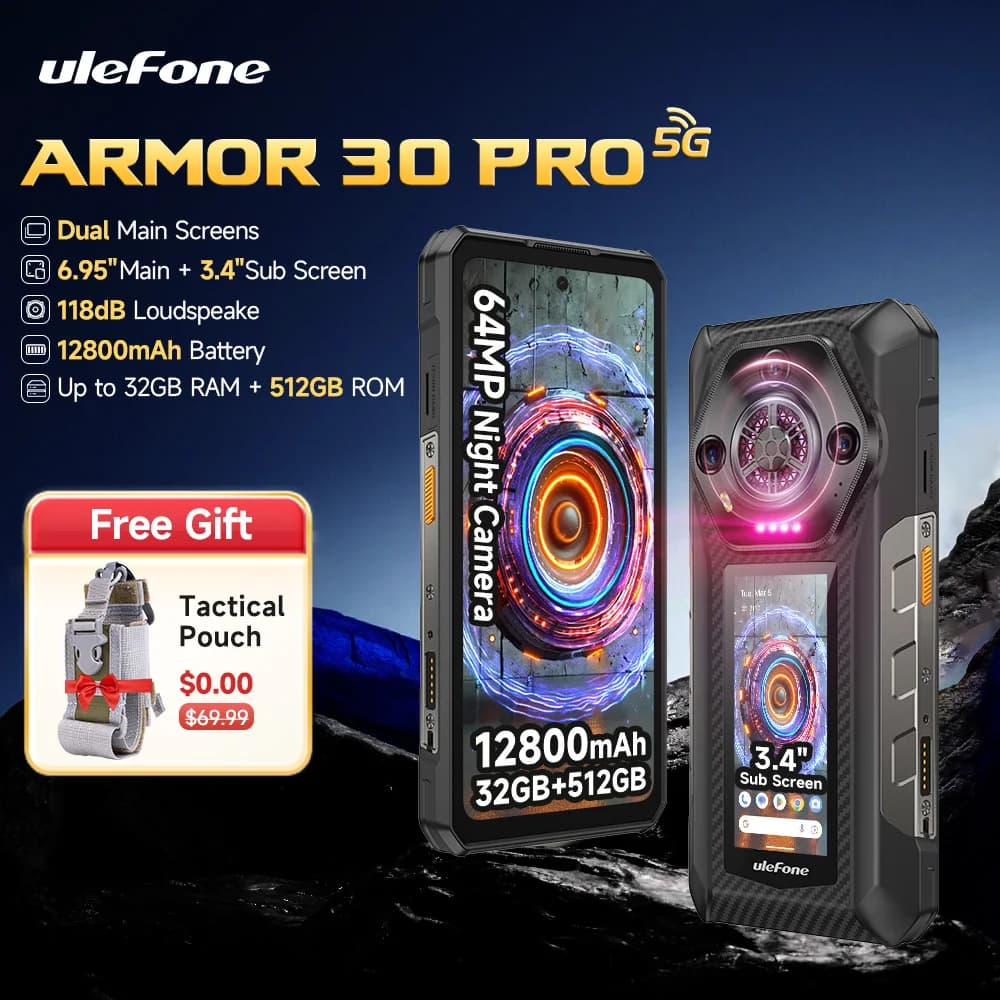 【World Premiere】Ulefone Armor 30 Pro 5G Rugged Phone Android 14 Smartphone 6.9" 120Hz 32GB+512GB 12800mAh Night Camera 64MP NFC