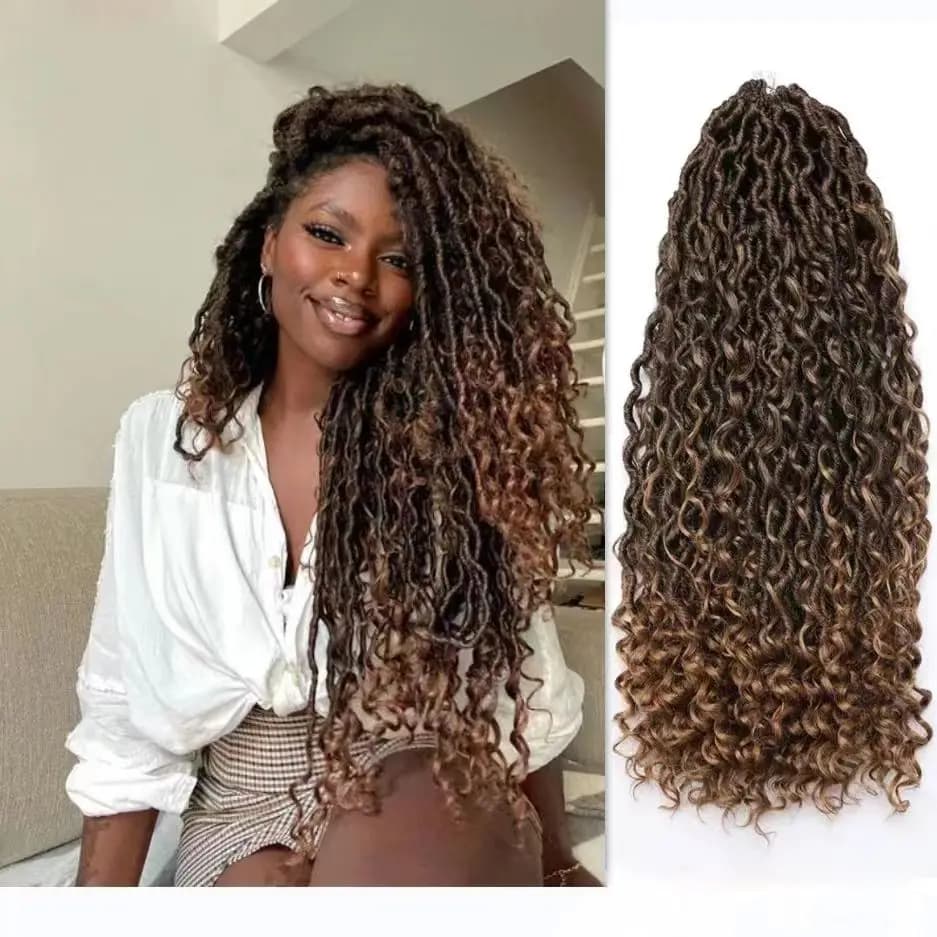 Synthetic Goddess Locs Crochet Hair Braids Curly Faux Locs Braiding Hair Extensions Wig For Women Black Hippie Boho Style