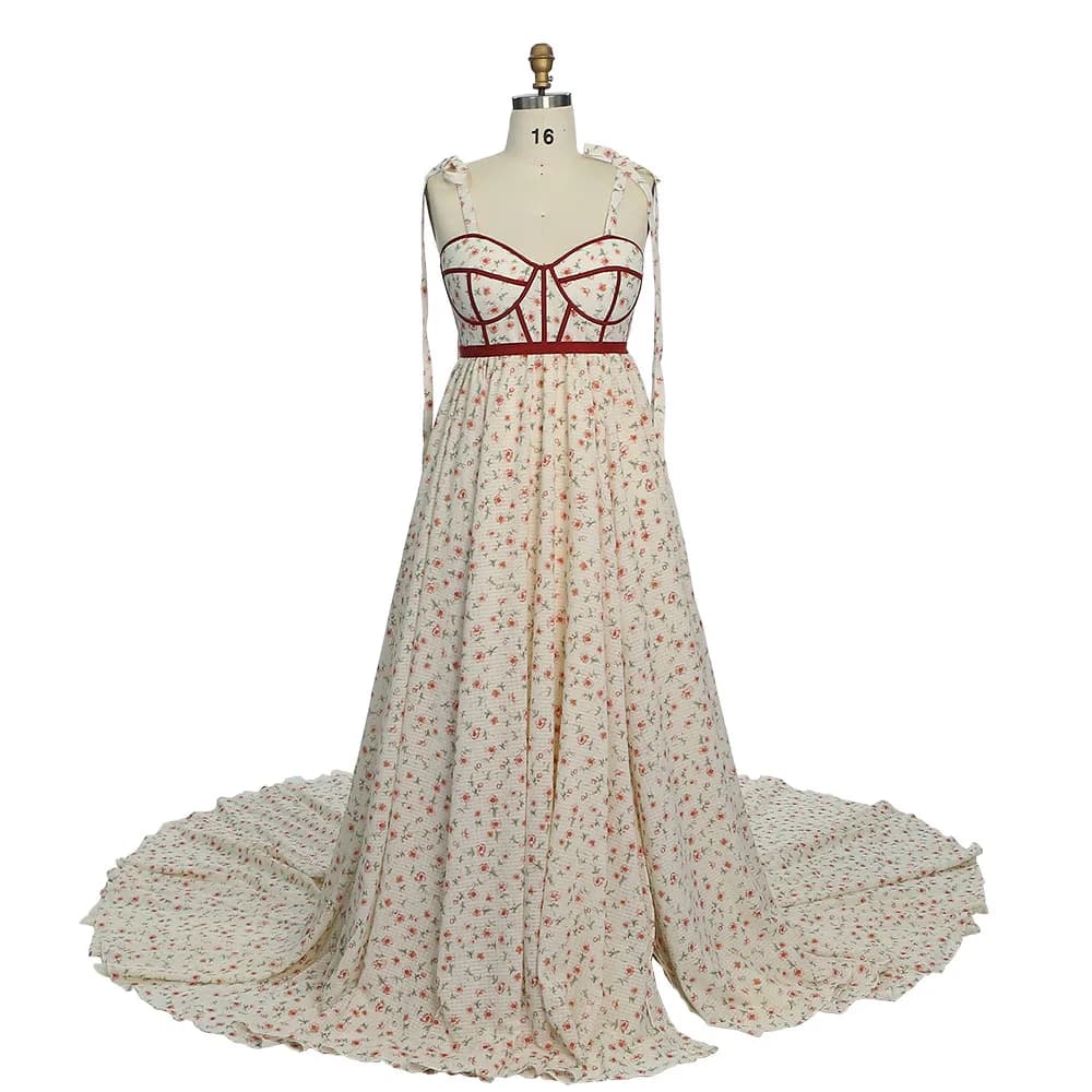 Elegant Sweetheart Neckline High Waist Floral Chiffon Maternity Dresses for Photo Shoot YEWEN YW231032-1