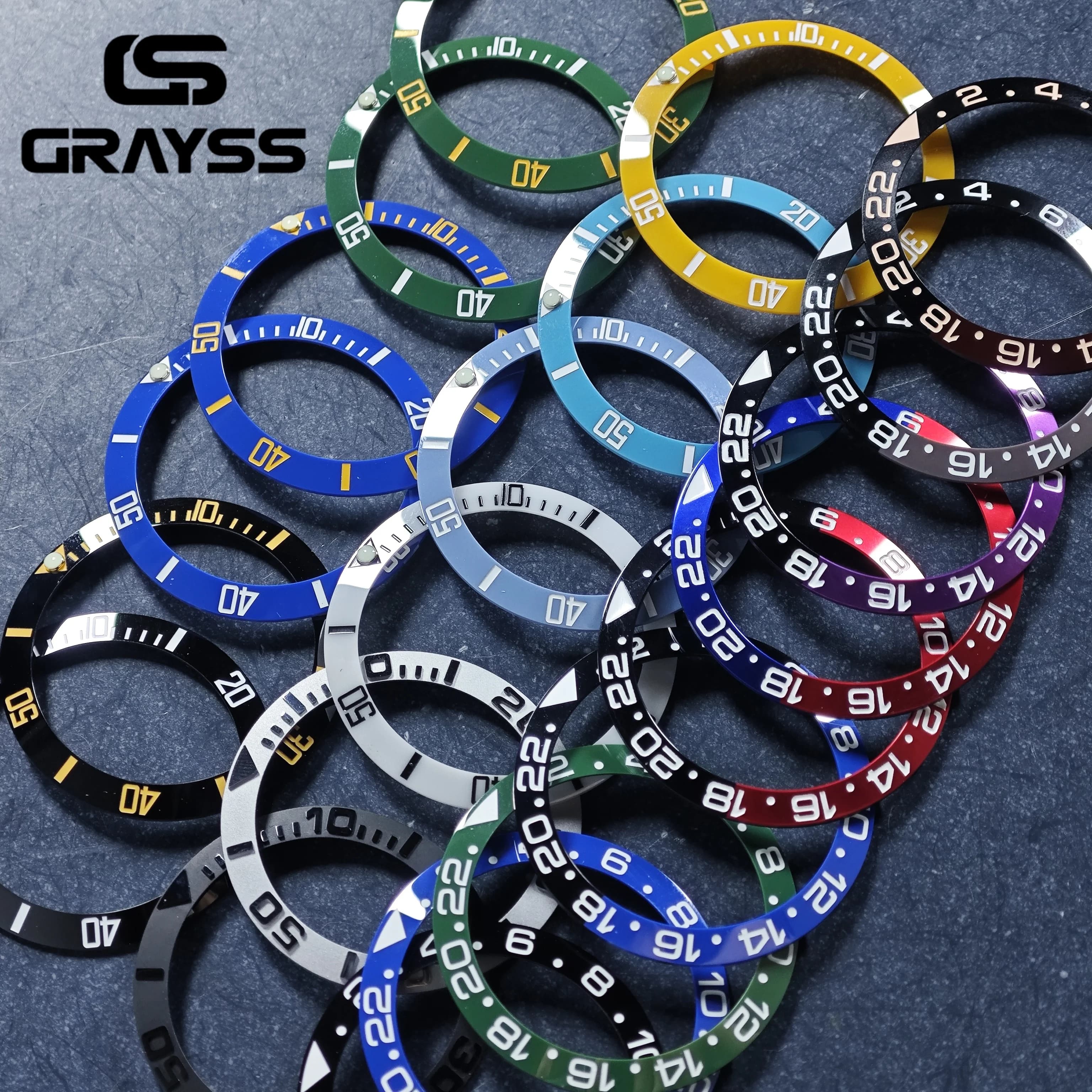 GRAYSS 38mm Ceramic For 40mm SUB Watch Case  Alloy Watch Bezel Insert Ring Slope NH35 NH34 GMT Diving Men Watch Part Accessories