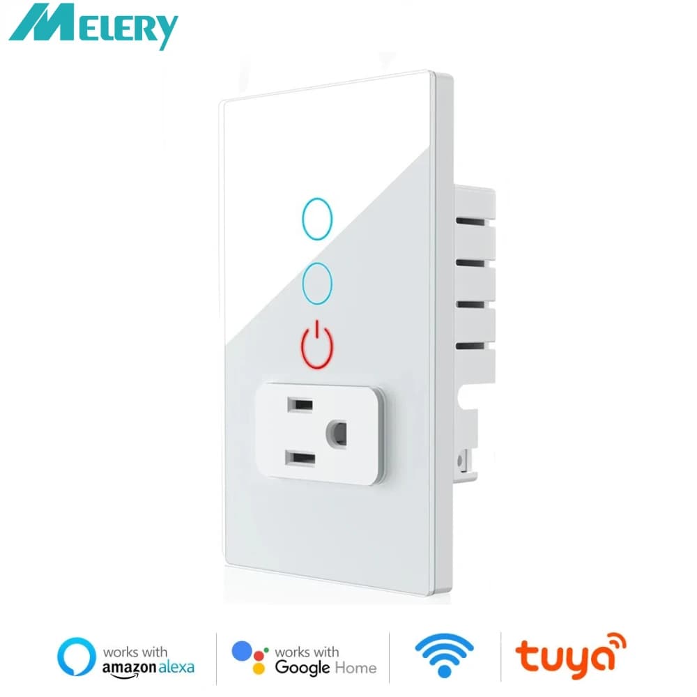Melery Mexico Plug Wifi Smart Tuya Light Switch Intelligent US Wall Socket Outlet Touch Glass Panel Remote Alexa Google Home