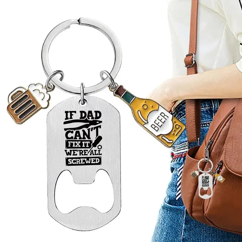 Father's Day Gifts Bottle Opener Keychain Dad Gift For Car Key Stainless Steel Keyring