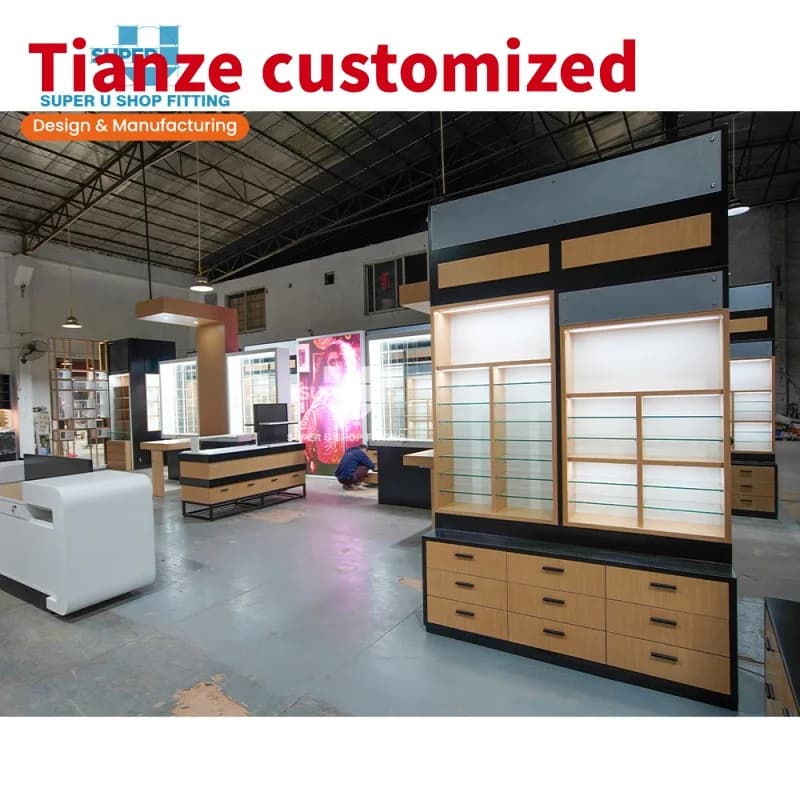 (customized)Custom Wooden Glass Sunglasses Showcase Lockable Optical Store Display Furniture Lockable Eyewear Display