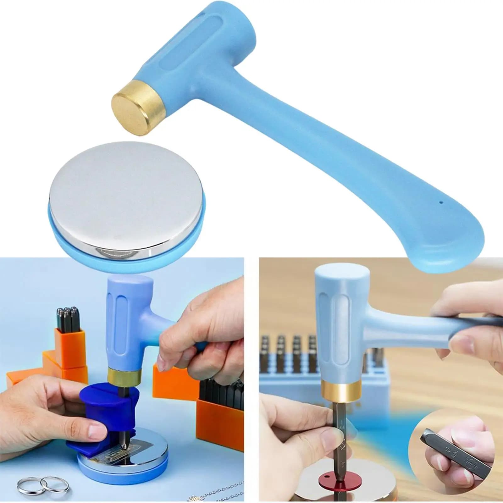 Jewelry Metal Stamps Hammer,Brass Bench for Family Craft Working Jewelry Stamping Hammer Leather Tool
