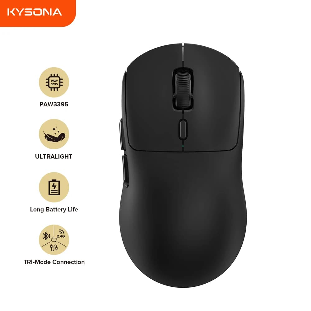 Kysona M600 V2 Black PAW3395 Wireless Gaming Esports Mouse 55g 26000DPI 6 Buttons Optical PAM3395 Computer Mice For Laptop PC