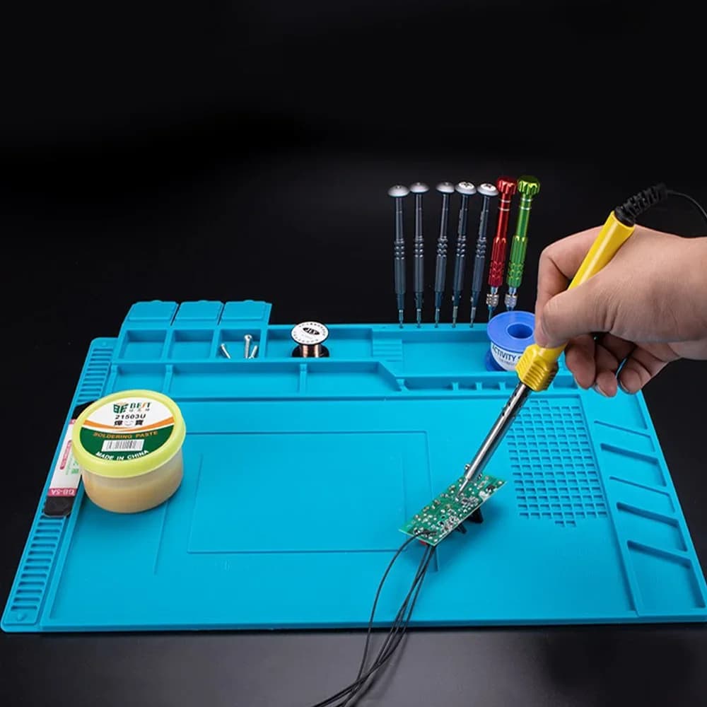 Soldering Station Mat Silicone Work Mat Heat Resistant 932°F Anti-Static Magnetic Mat for Electronic Phone Laptop Watch Repair