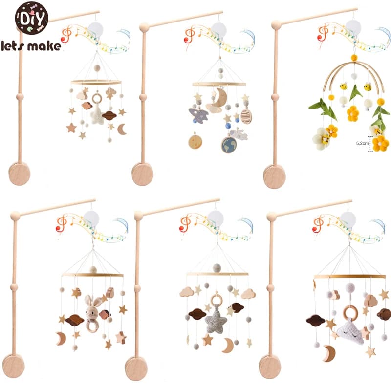 3pc/set Baby Wooden Bed Bell Bracket Mobile Hanging Rattles Toy Hanger Baby Crib Mobile Bed Bell Wood Toy Holder Arm Bracket